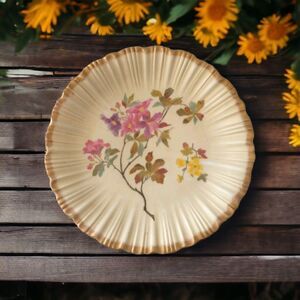 RW Rudolstadt Dinner Plate Crimped 24Kt Gold Trim Floral Germany Early 1900s Atq